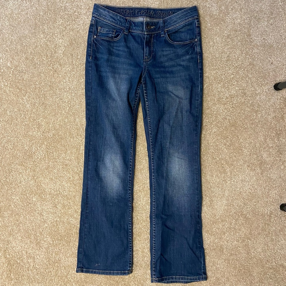 Y2k low rise bootcut jeans stone washed denim